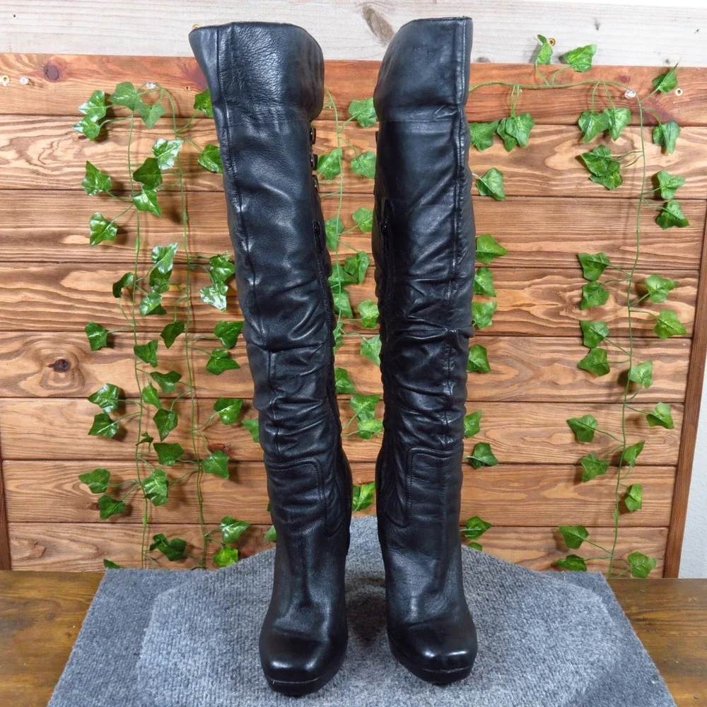 Jessica Simpson Yana Women Over The Knee Boot 7.5 Evening Dress Black Leather